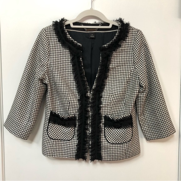 White House Black Market black and white tweed style crop jacket size 6 EUC - Picture 1 of 11